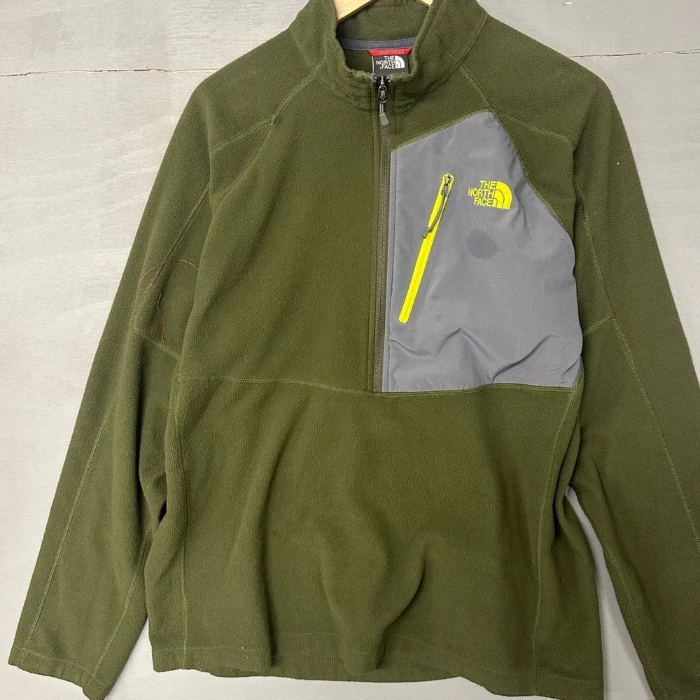 The North Face Mens XL Quarter Zip Fleece Pullover Olive Green Grey‎ 2543